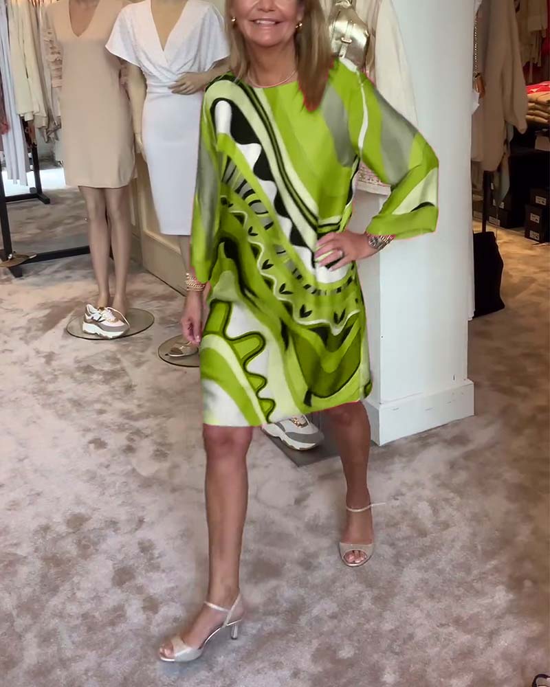 Melissa – Abstract Print Satin Shift Dress