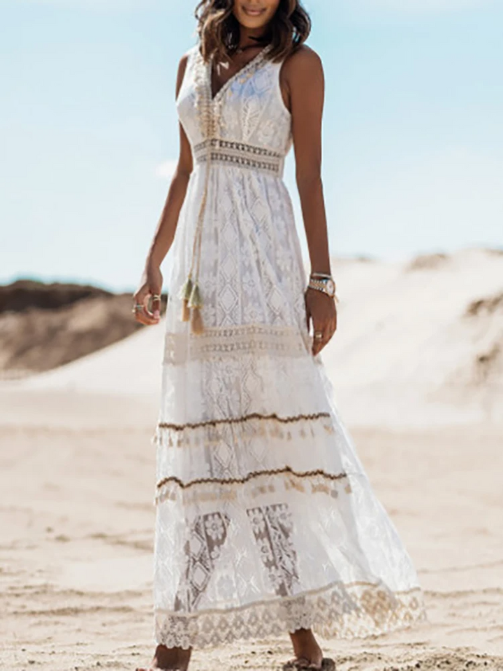Freya – Lace Trim Bohemian Maxi Dress