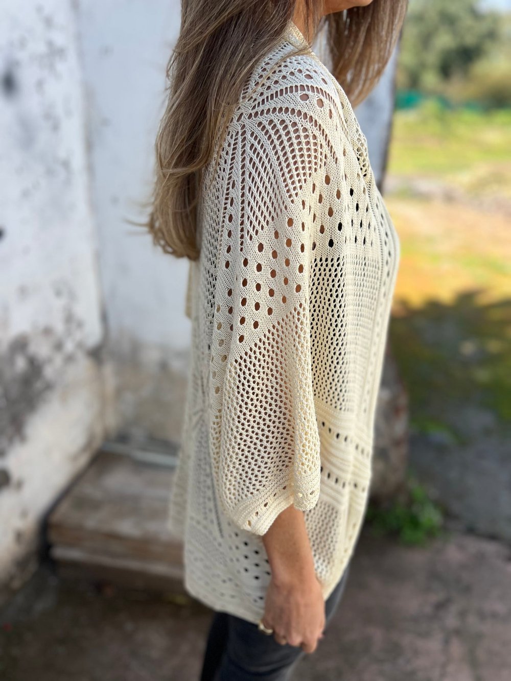 Lina-Open-Knit Cropped Cardigan