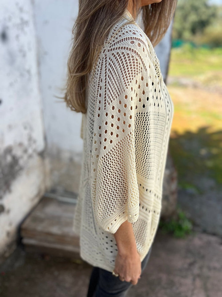 Lina-Open-Knit Cropped Cardigan