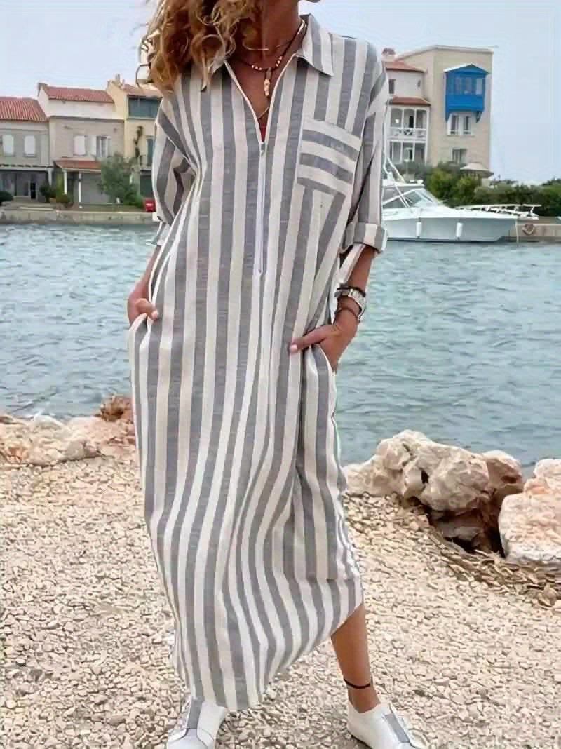 Marina – Relaxed Stripe Maxi Shirt Dress