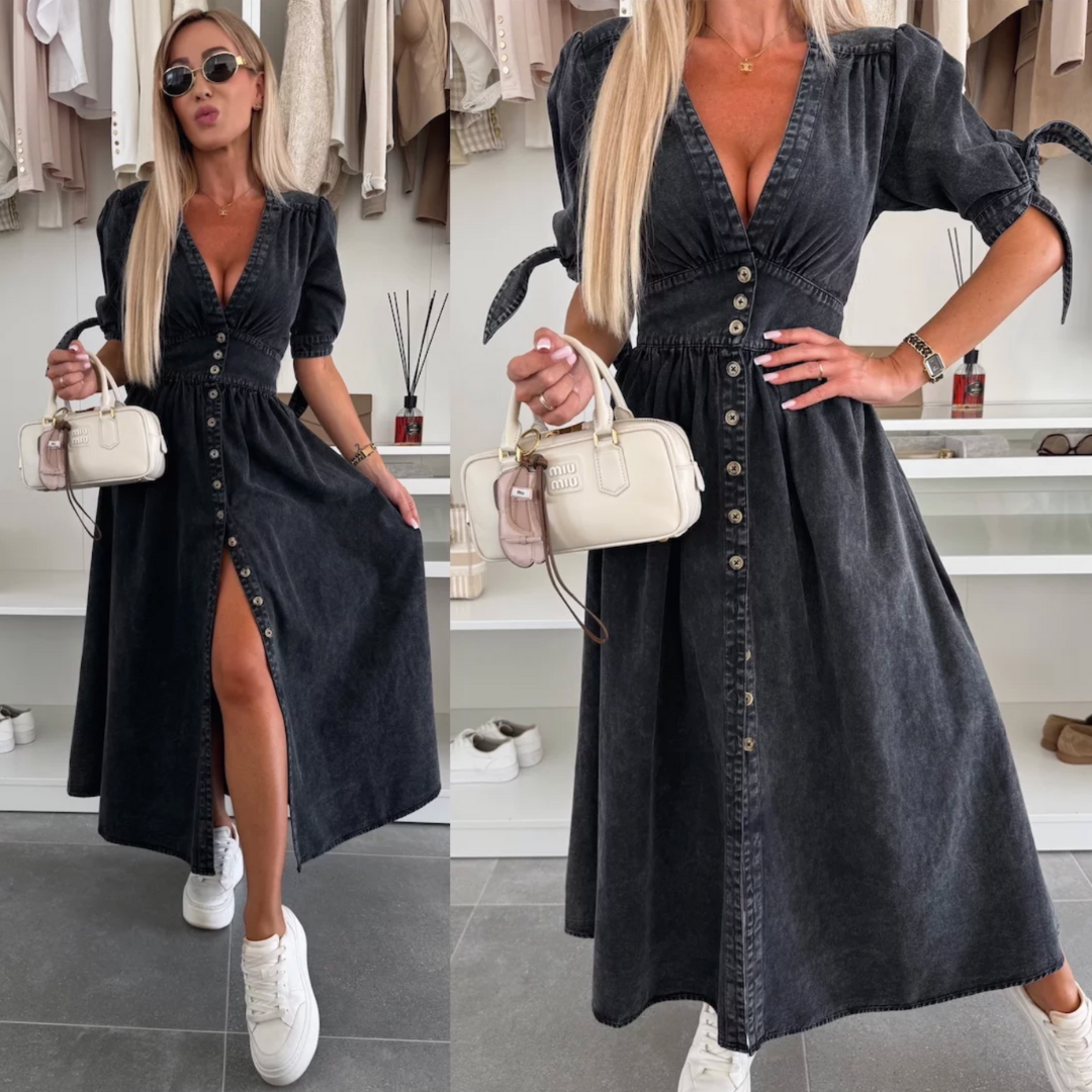 La Toya – Button-Up Denim Midi Dress