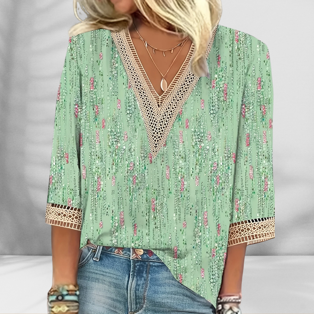 Sierra-Embroidered V-Neck Boho Blouse