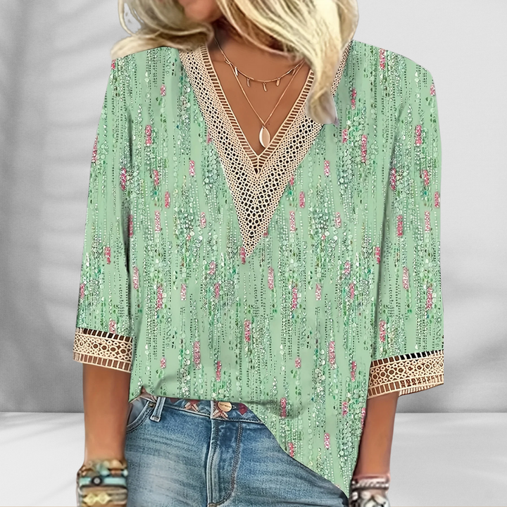 Sierra-Embroidered V-Neck Boho Blouse