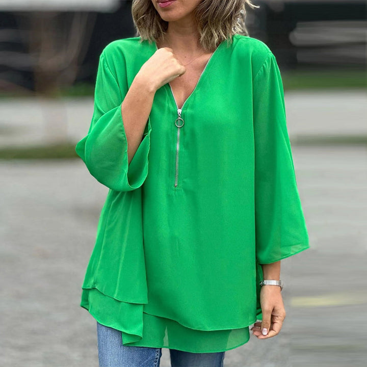 Sabrina-Zip-Front Chiffon Blouse