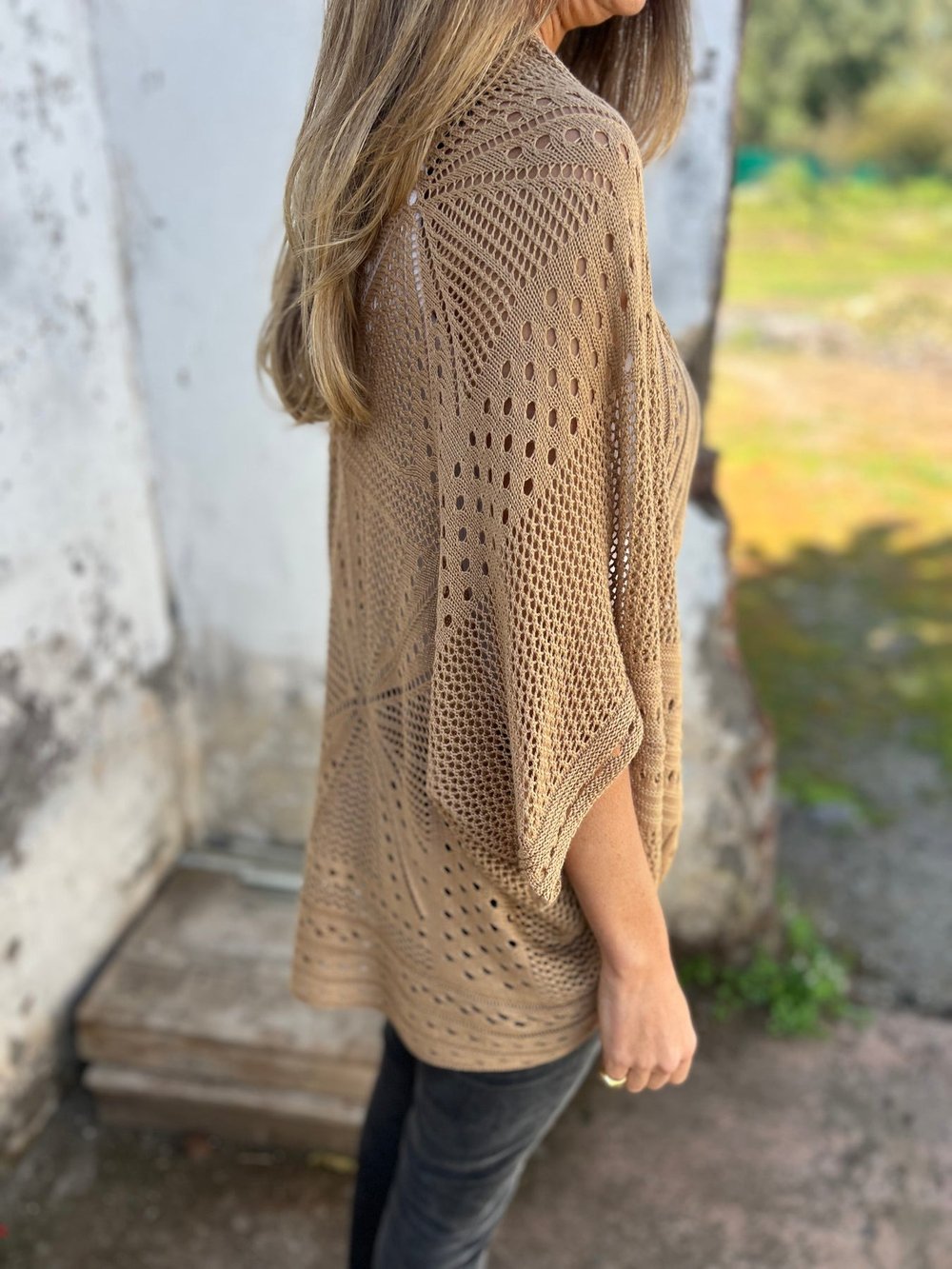 Lina-Open-Knit Cropped Cardigan