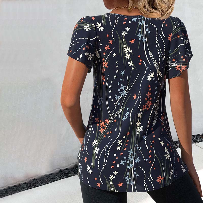 Beatrice - Flutter Sleeve Printed V-Neck Top