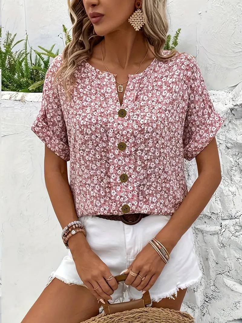 Lila - Floral Button Casual Blouse