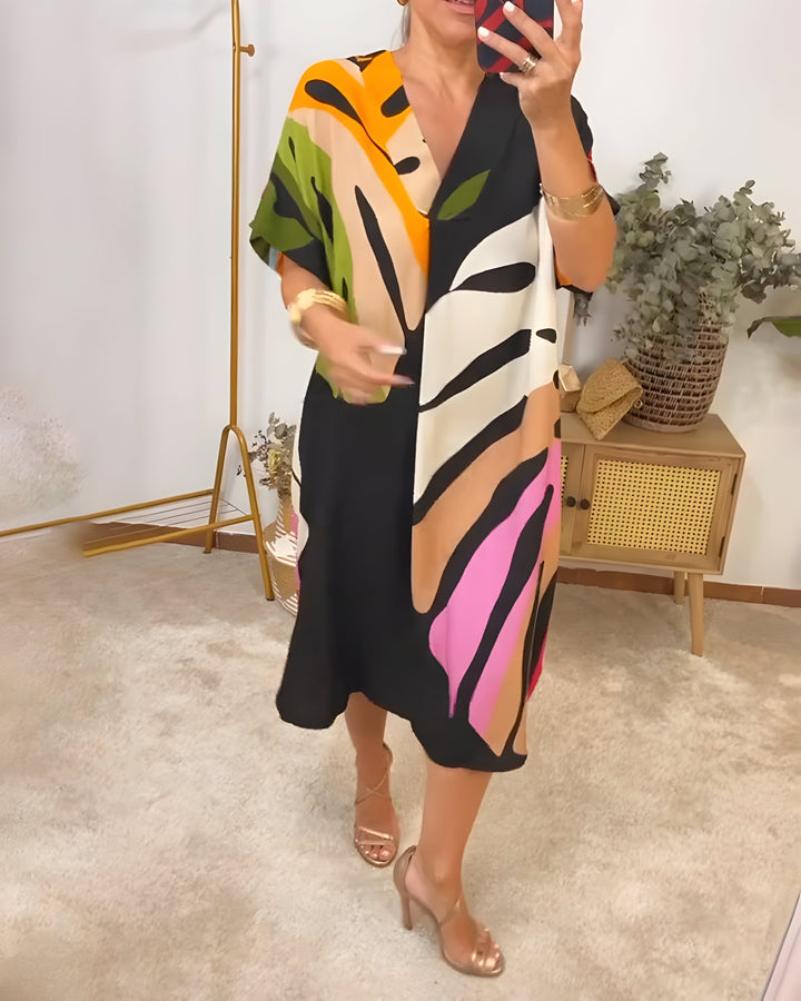 Luna-Abstract Colourblock Midi Dress