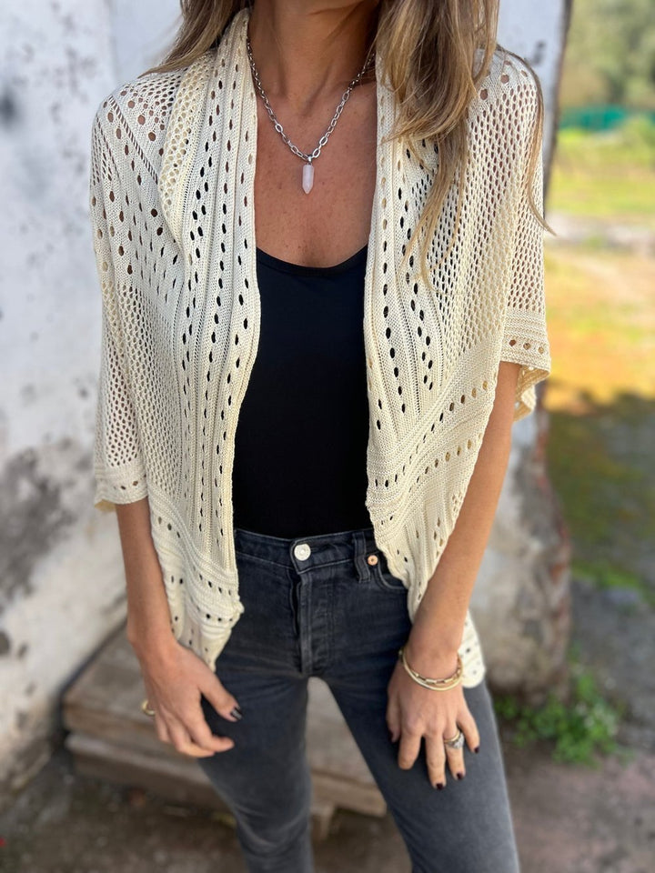 Lina-Open-Knit Cropped Cardigan