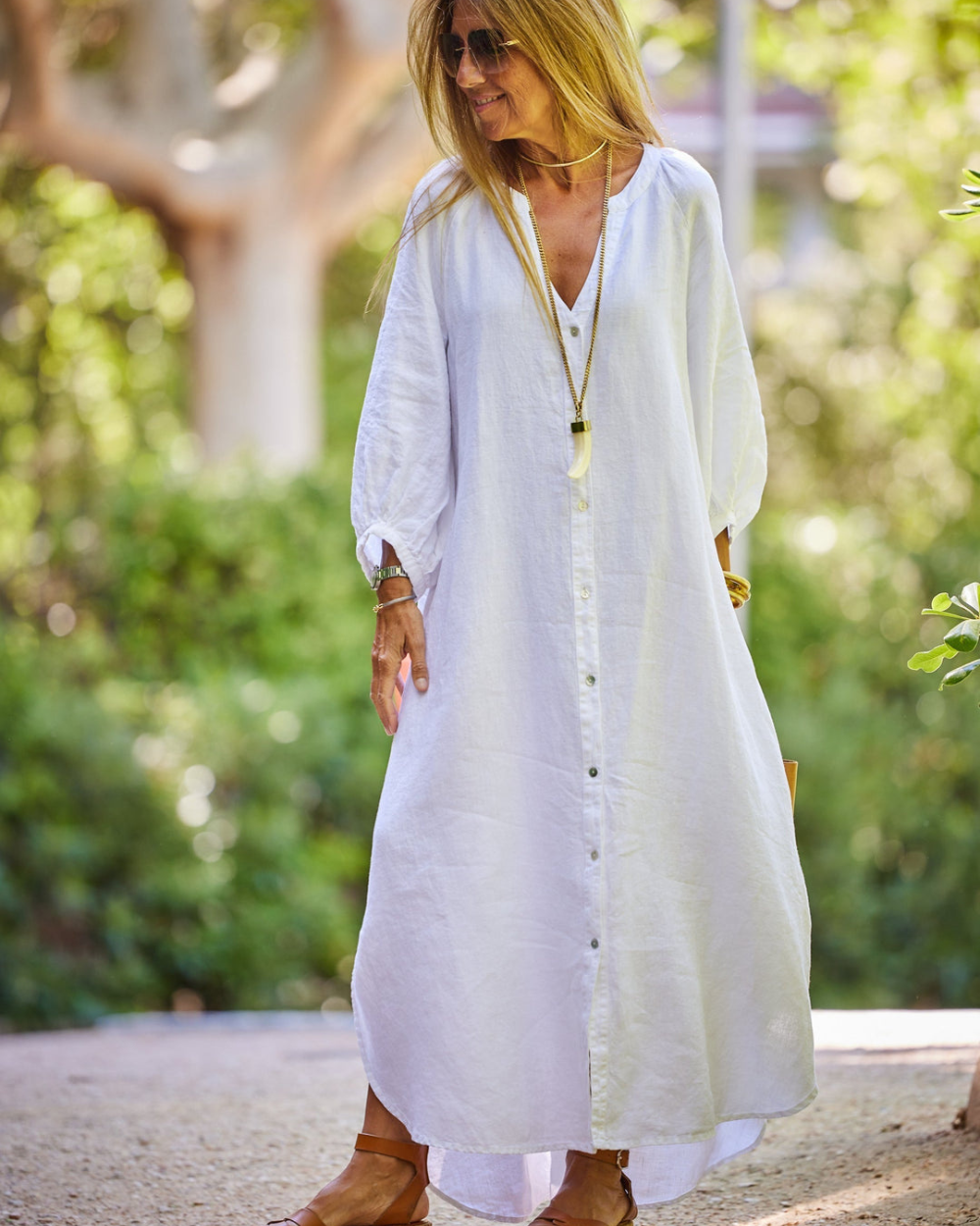 Isla-Button-Front Linen Midi Dress