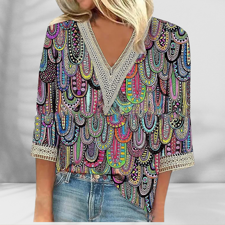 Sierra-Embroidered V-Neck Boho Blouse