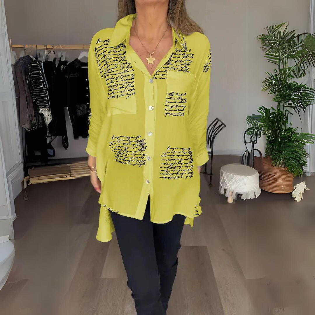 Romi-Script Print Button-Down Shirt