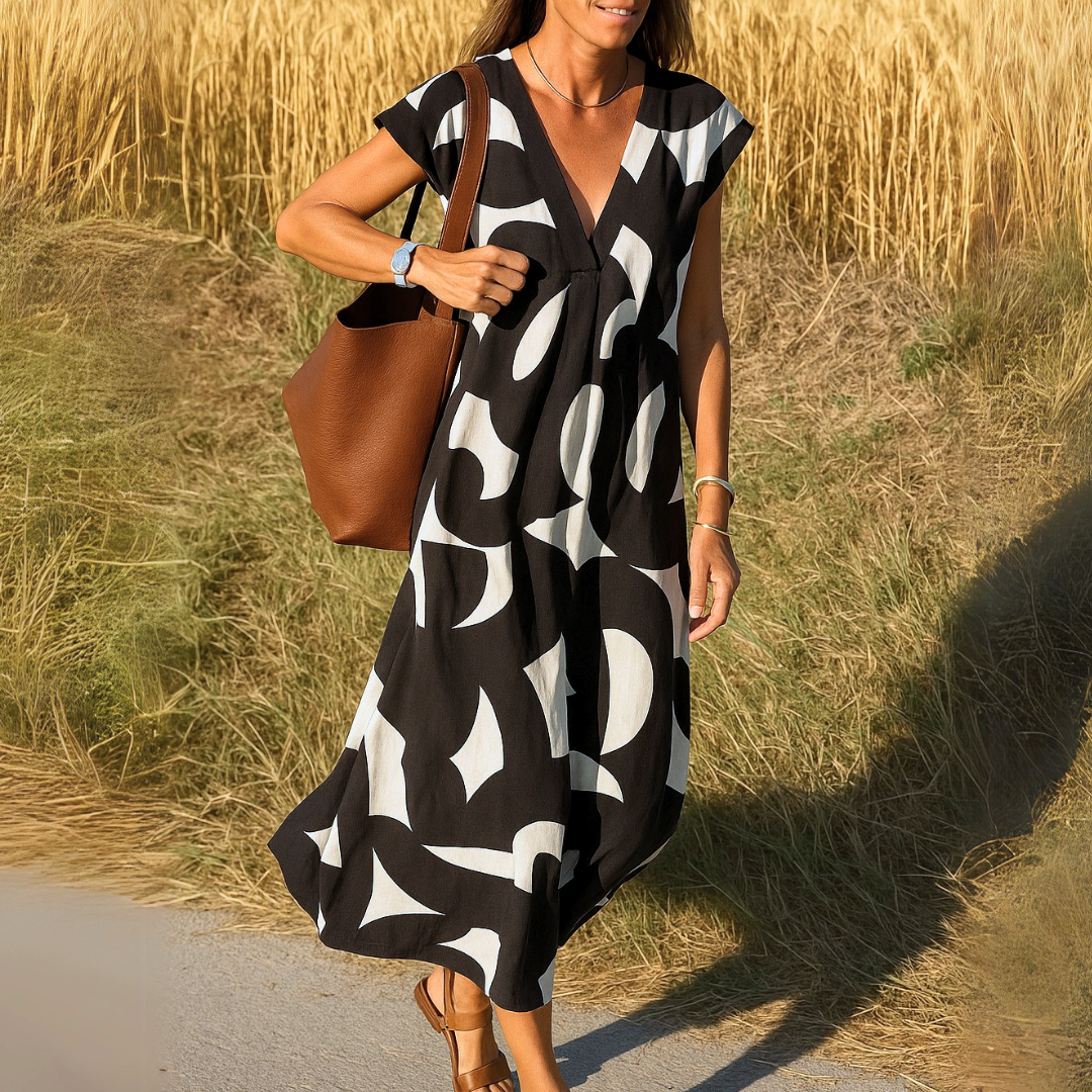 Lana – Abstract Flowy V-Neck Dress