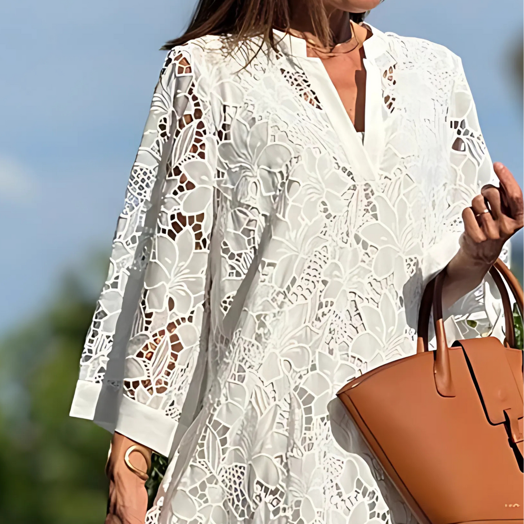 Donna - Embroidered Lace Midi Dress