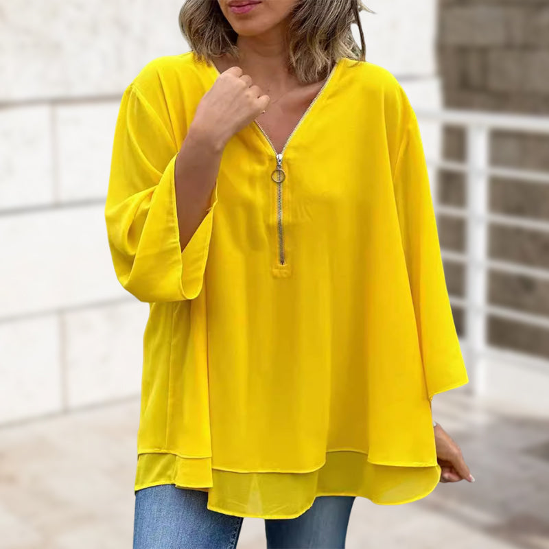 Sabrina-Zip-Front Chiffon Blouse