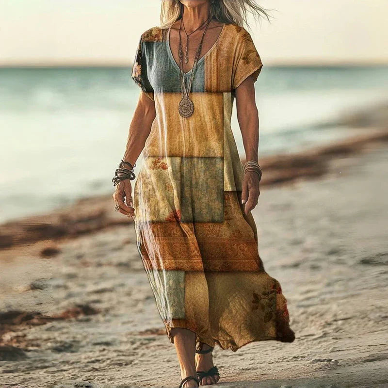 Meadow-Breeze Floral Maxi Dress