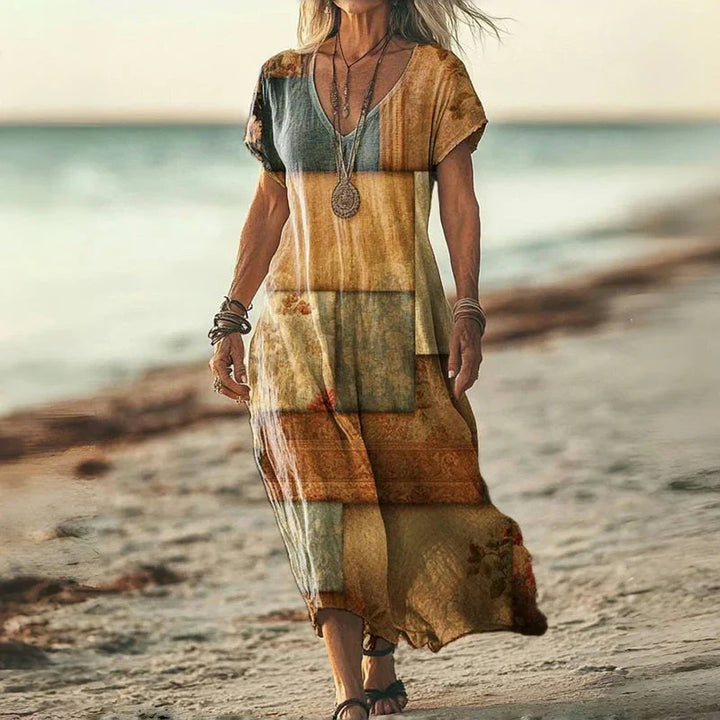 Meadow-Breeze Floral Maxi Dress