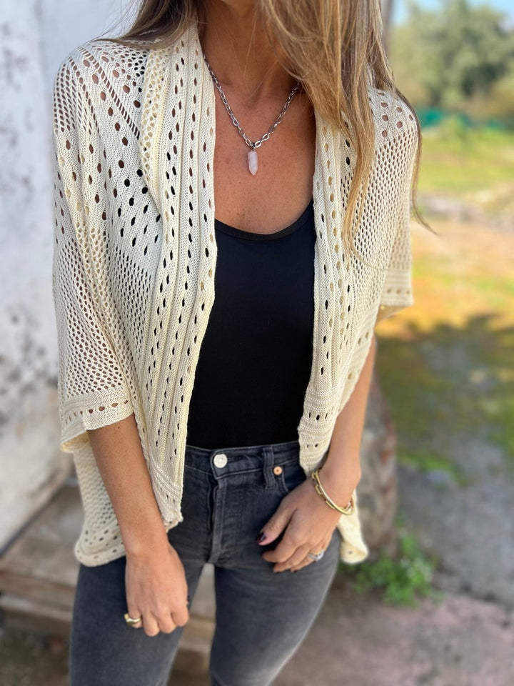 Lina-Open-Knit Cropped Cardigan