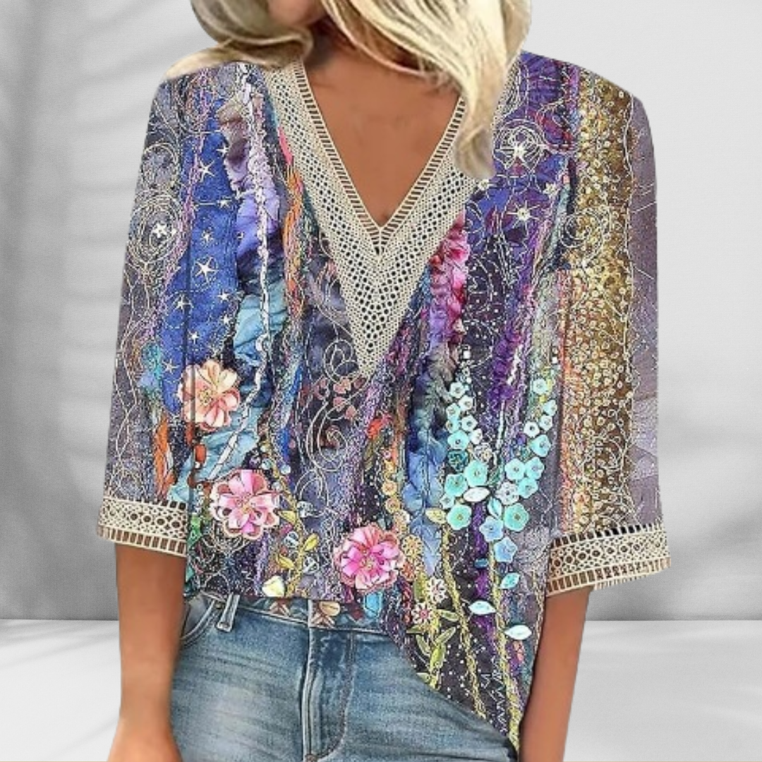 Sierra-Embroidered V-Neck Boho Blouse