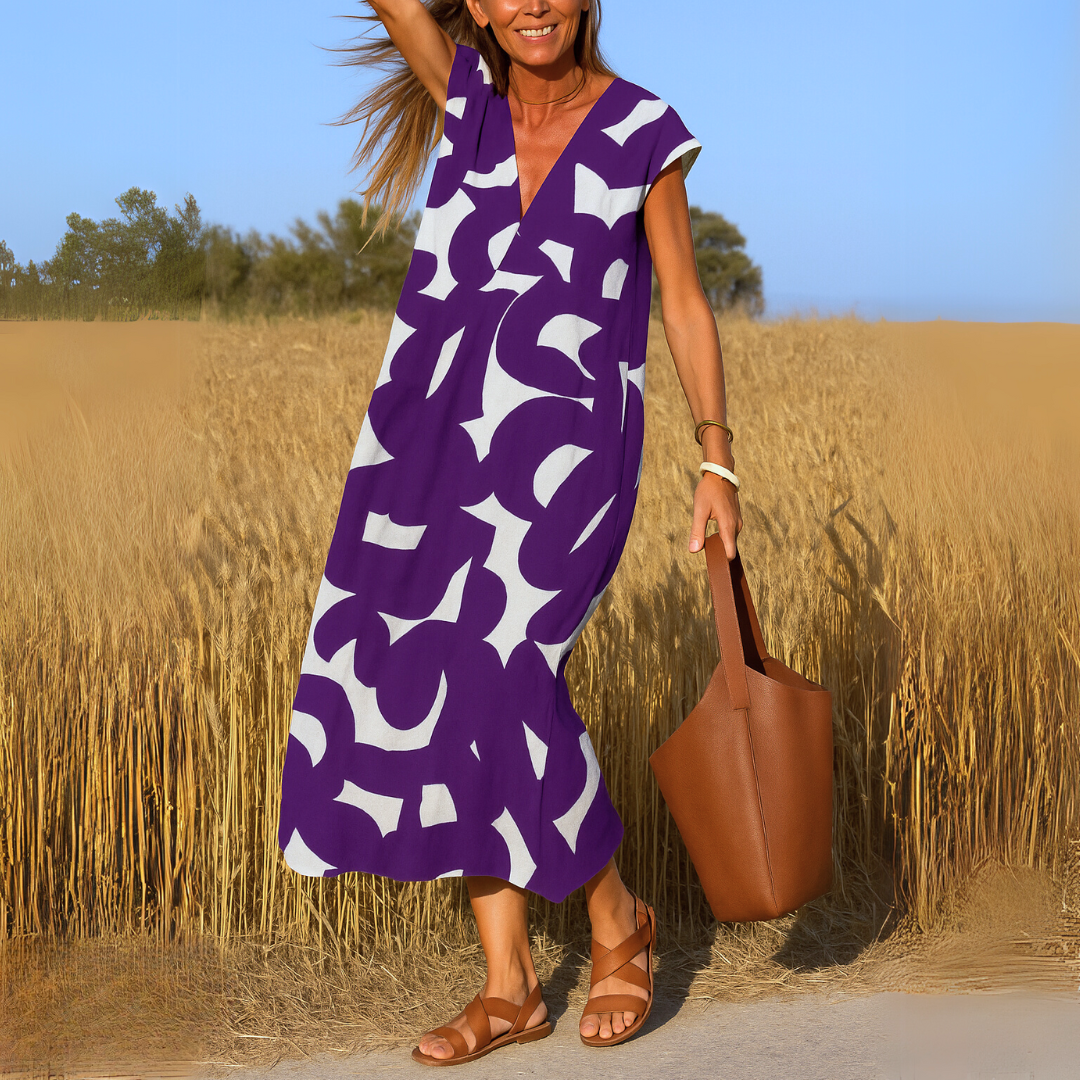 Lana – Abstract Flowy V-Neck Dress