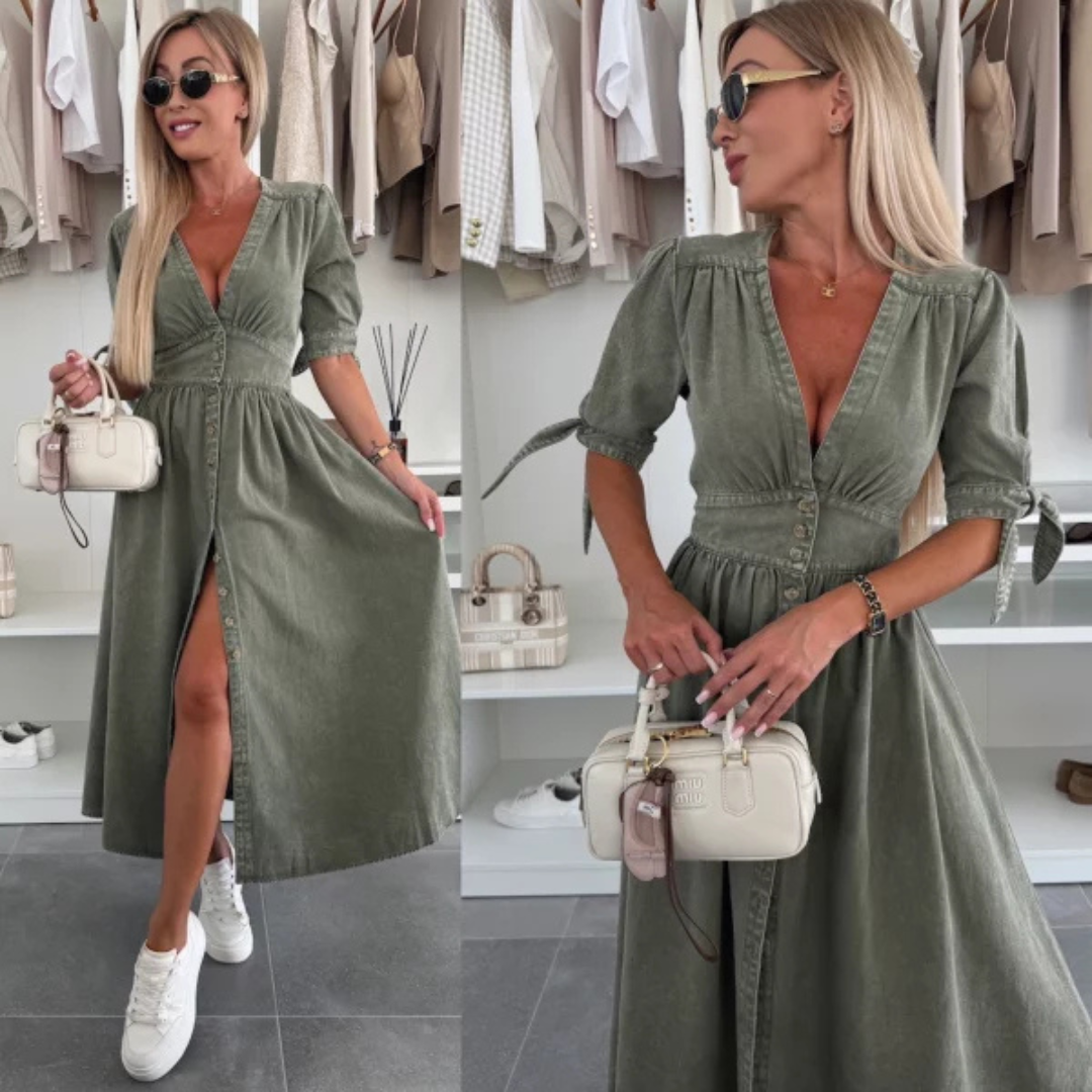 La Toya – Button-Up Denim Midi Dress