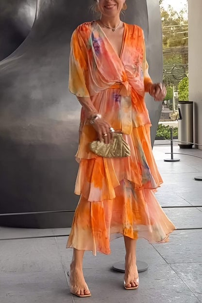 Aurora-Watercolour Layered Maxi Dress