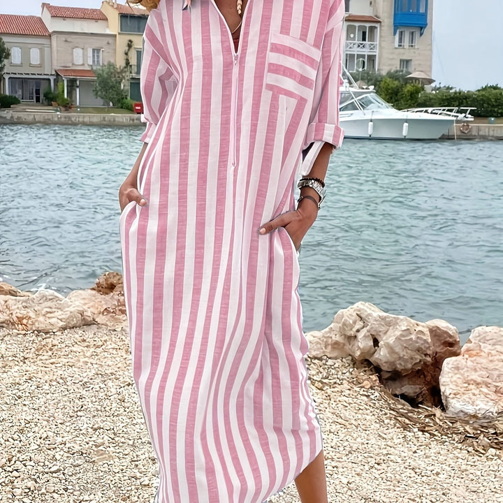 Marina – Relaxed Stripe Maxi Shirt Dress