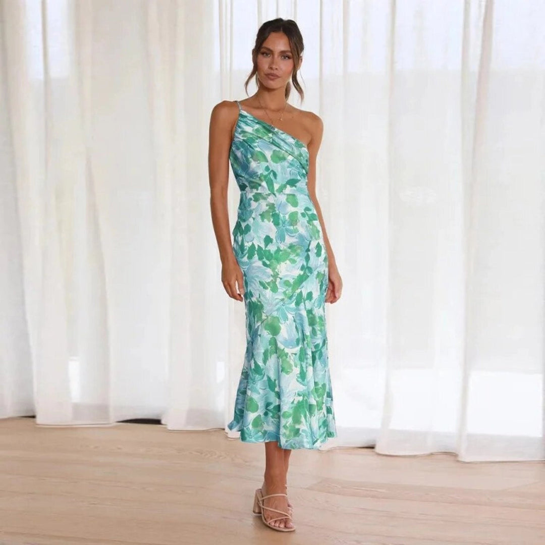 The Avencea Dress – One-Shoulder Floral Midi Dress