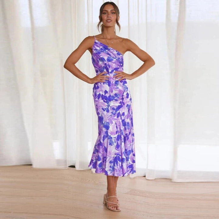 The Avencea Dress – One-Shoulder Floral Midi Dress