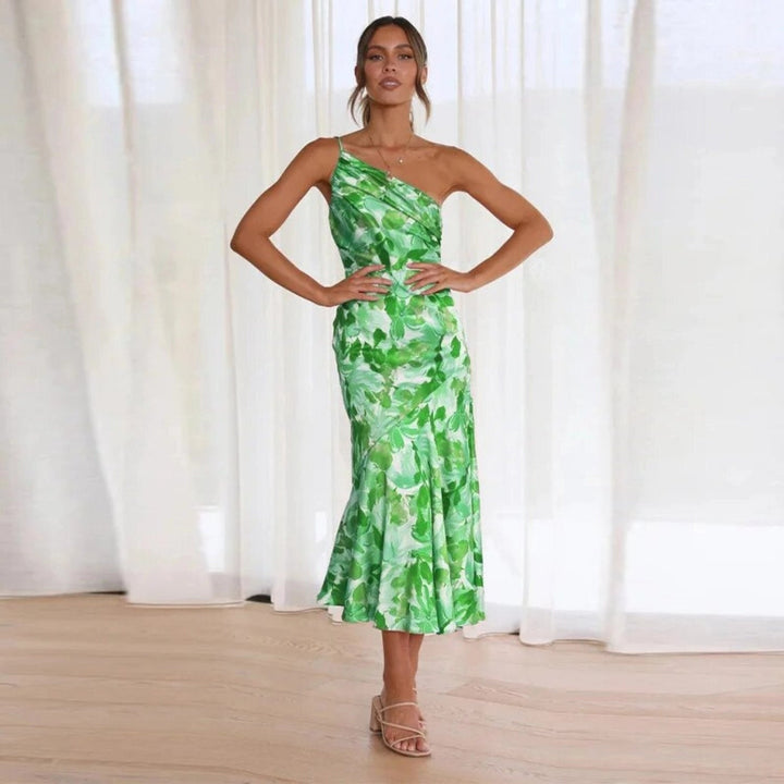 The Avencea Dress – One-Shoulder Floral Midi Dress