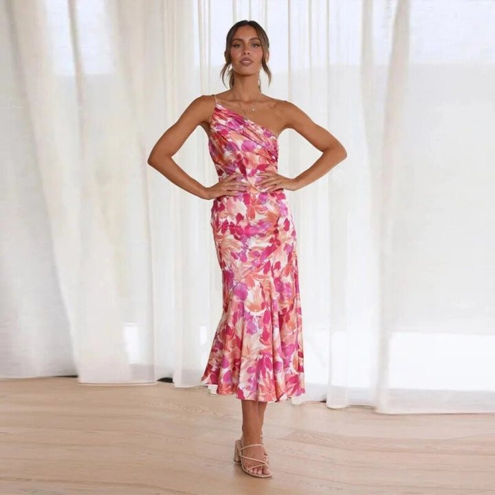 The Avencea Dress – One-Shoulder Floral Midi Dress