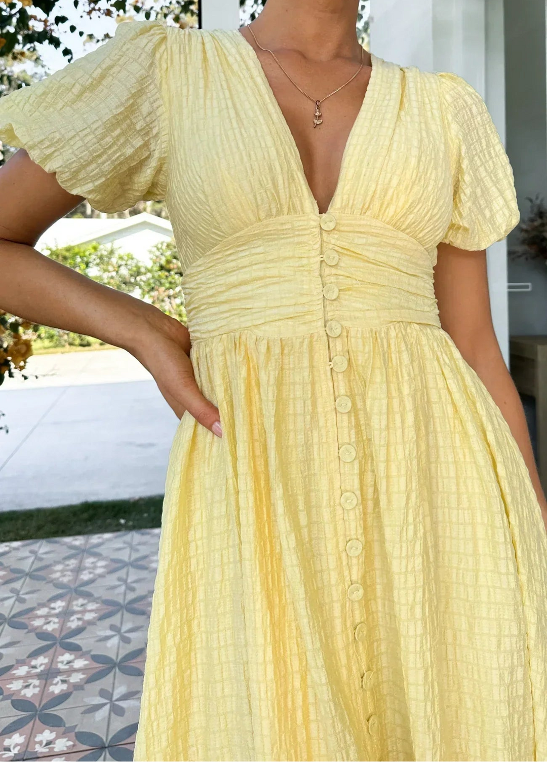Clara - Textured Button Maxi Dress