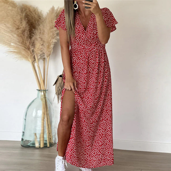 Ellie-Polka Dot Split Maxi Dress