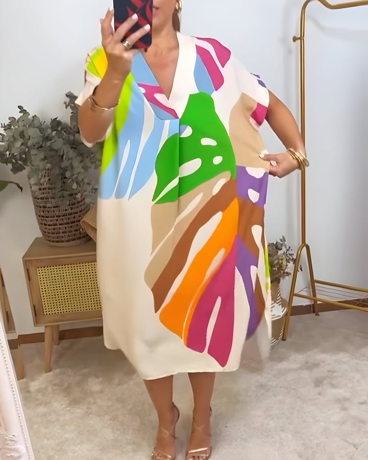 Luna-Abstract Colourblock Midi Dress