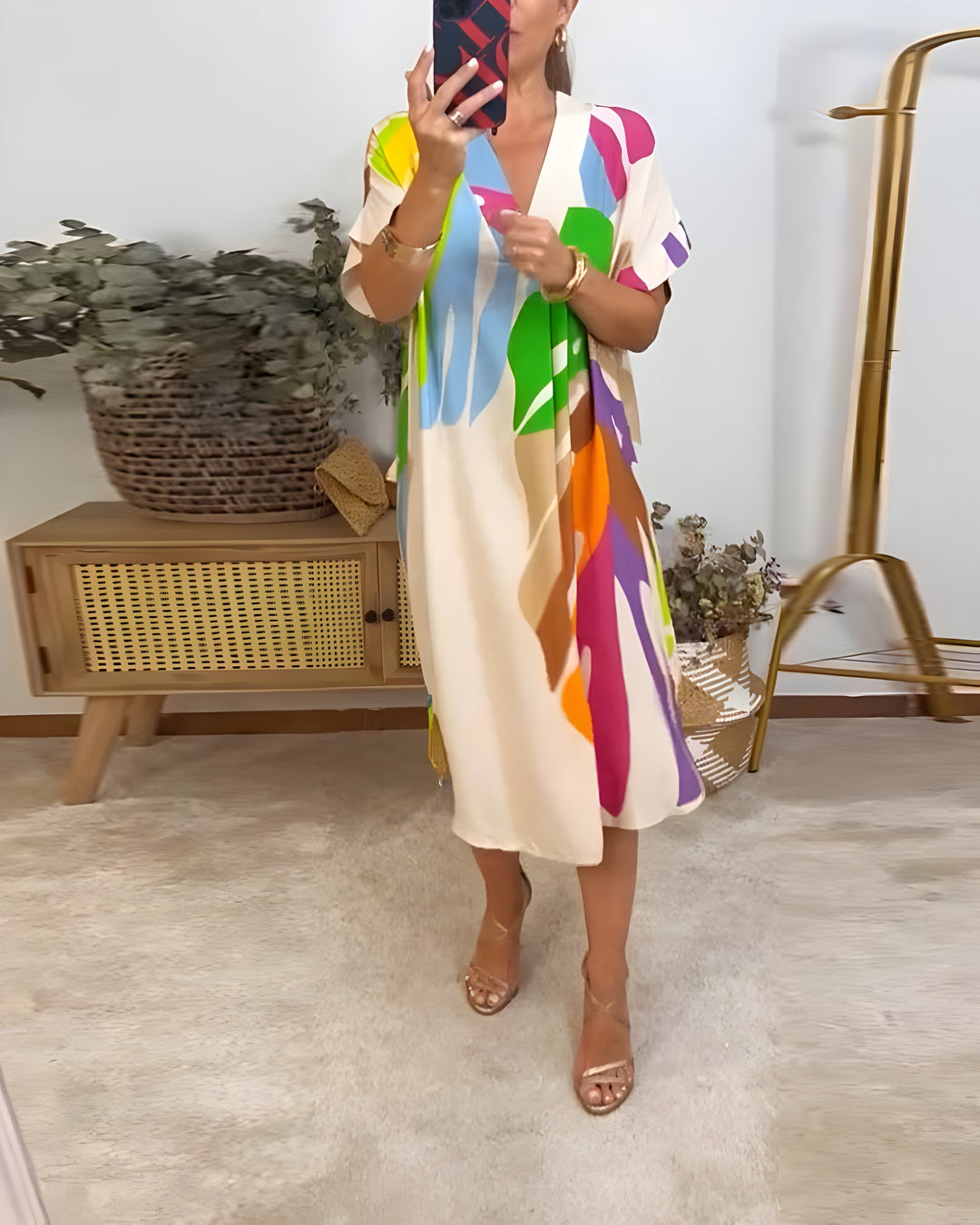 Luna-Abstract Colourblock Midi Dress