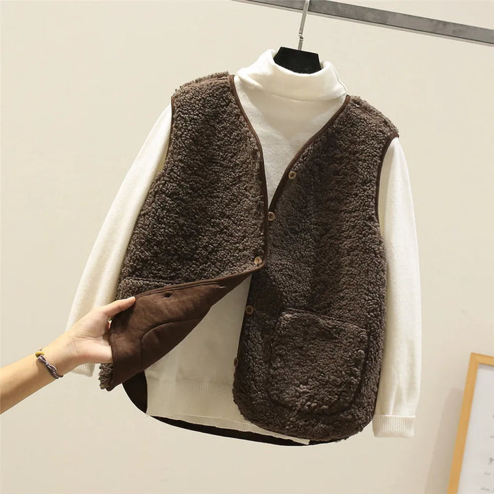Colette-Button-Front Fleece Vest