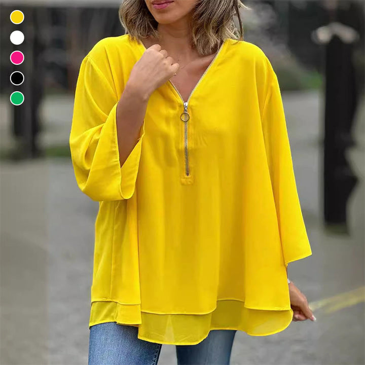 Sabrina-Zip-Front Chiffon Blouse