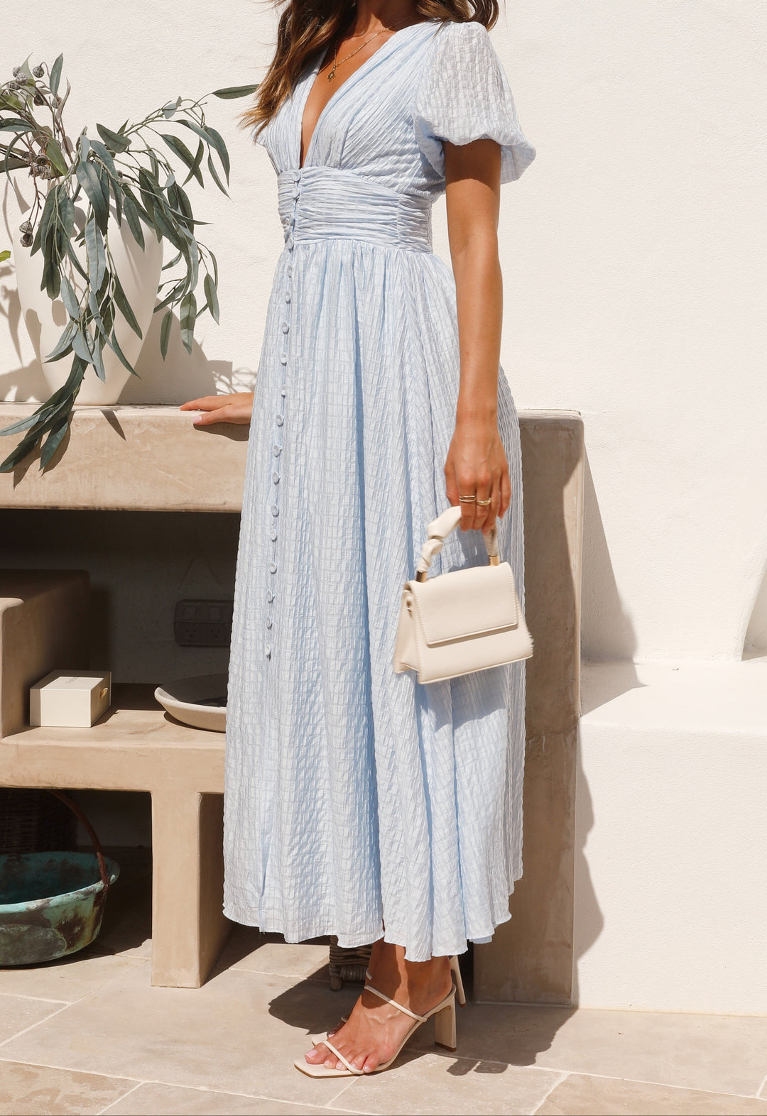 Clara - Textured Button Maxi Dress