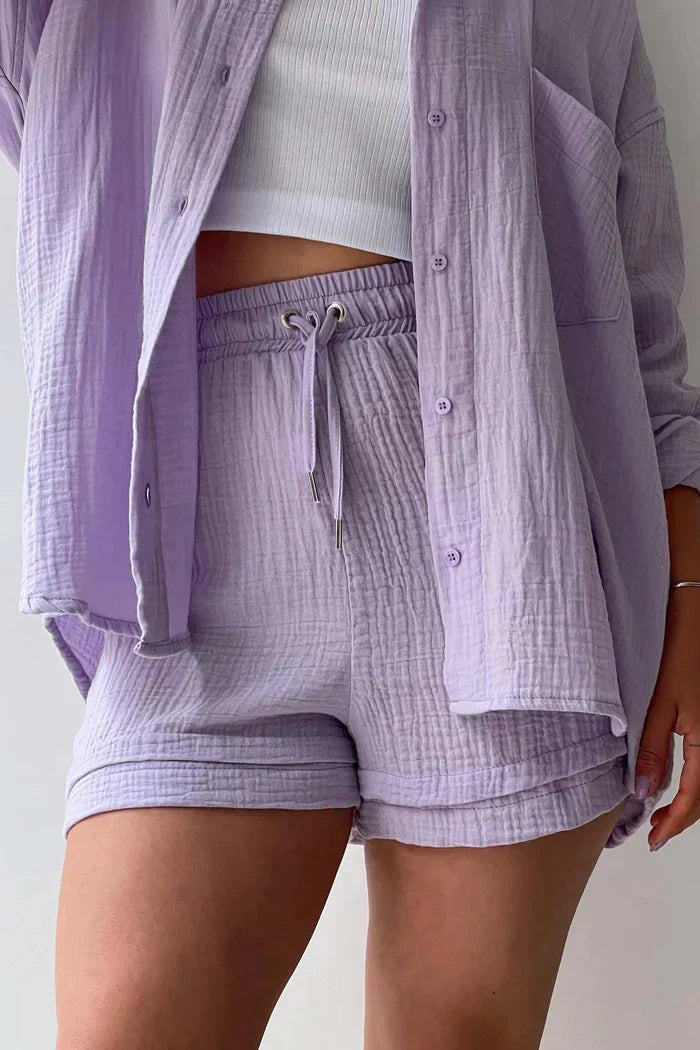 Avery – Solid Colour Shirt & Shorts Set