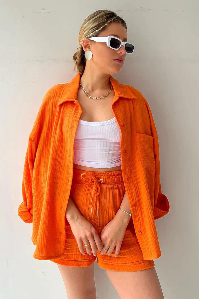 Avery – Solid Colour Shirt & Shorts Set