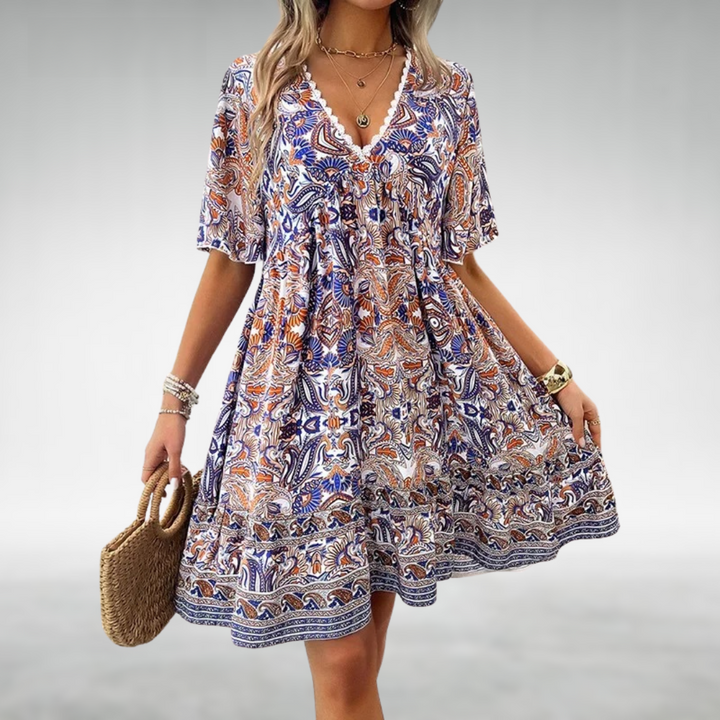 Madilyn – Boho V-Neck Mini Dress