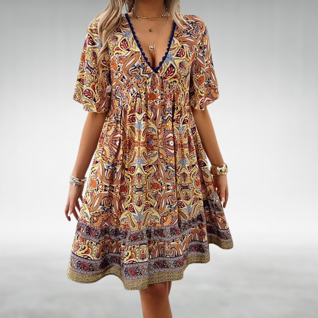 Madilyn – Boho V-Neck Mini Dress