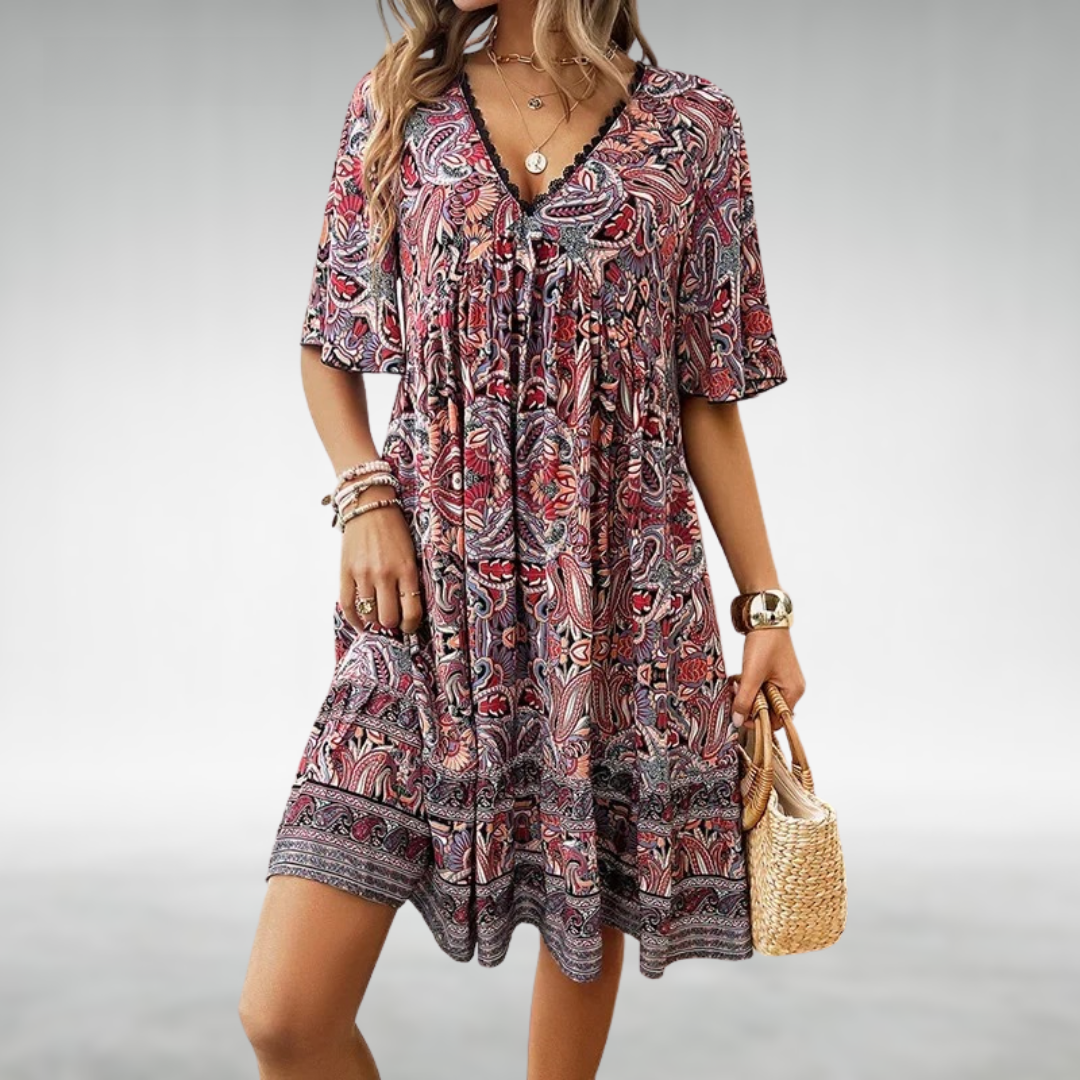 Madilyn – Boho V-Neck Mini Dress