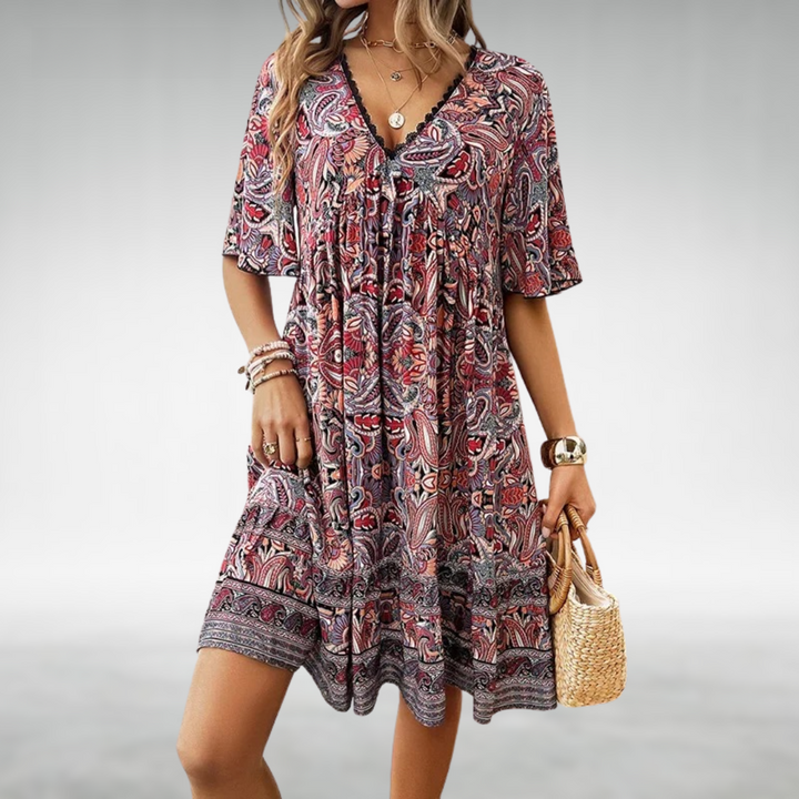 Madilyn – Boho V-Neck Mini Dress