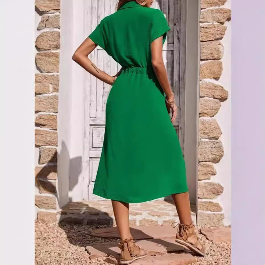 Celine - Button-Front Tie Waist Shirt Dress