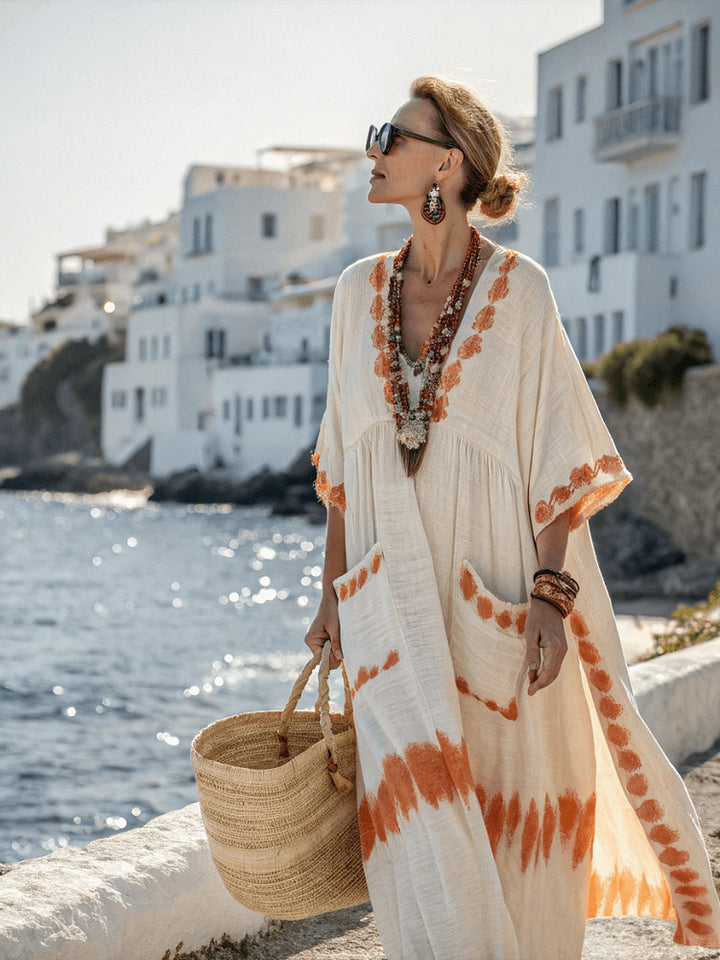 Darya-Coastal Striped Kaftan Dress