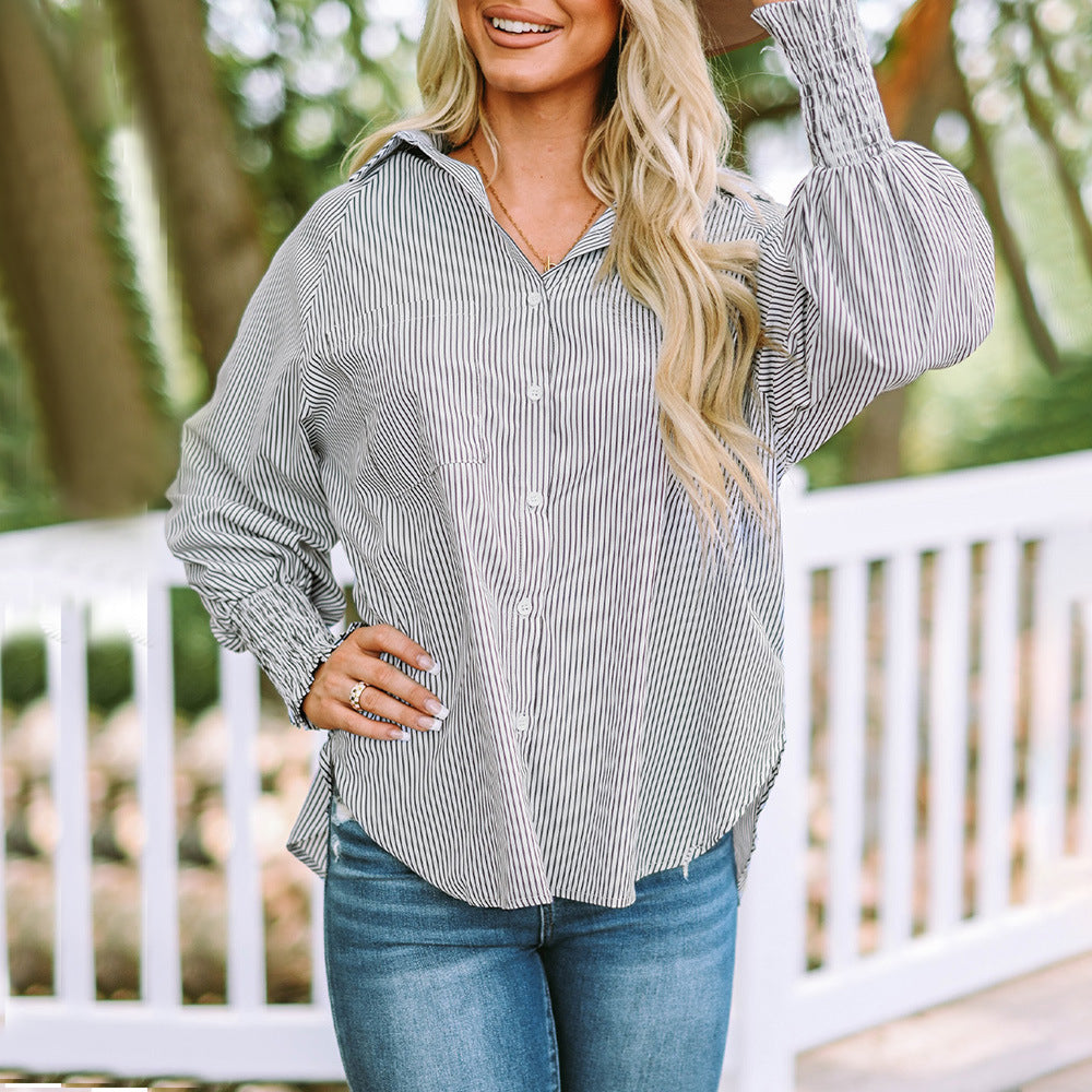 Sophie-Relaxed Striped Button-Up Blouse