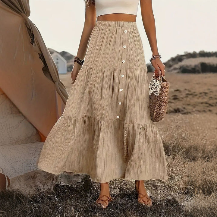 Nina – Tiered Button Waist Maxi Skirt