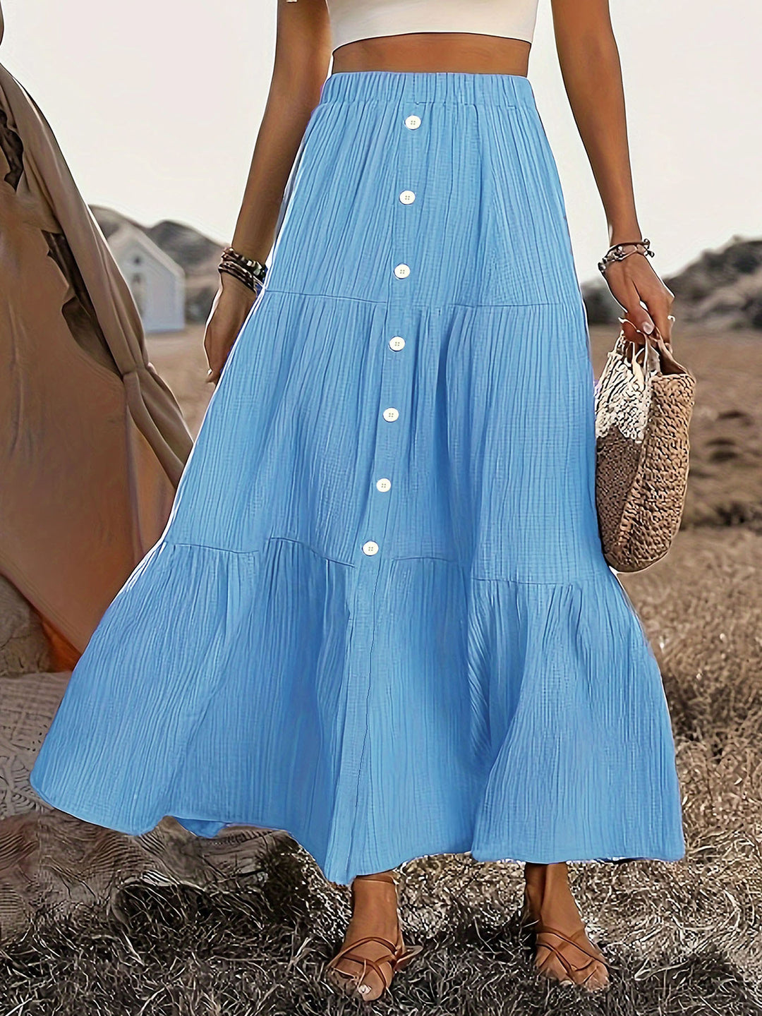 Nina – Tiered Button Waist Maxi Skirt